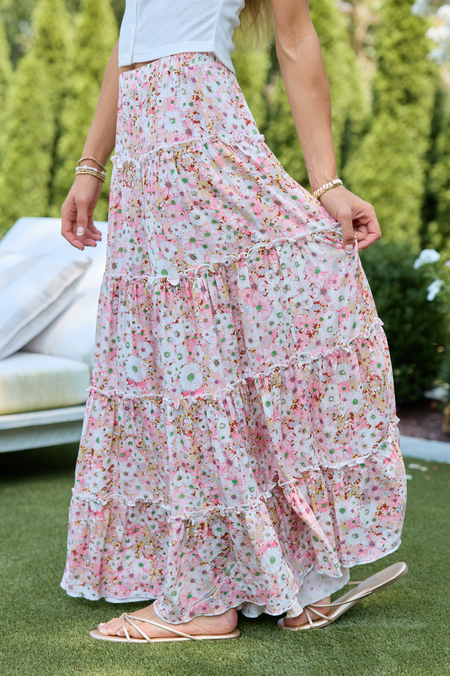Lovely As Ever Pink Tiered Maxi Skirt