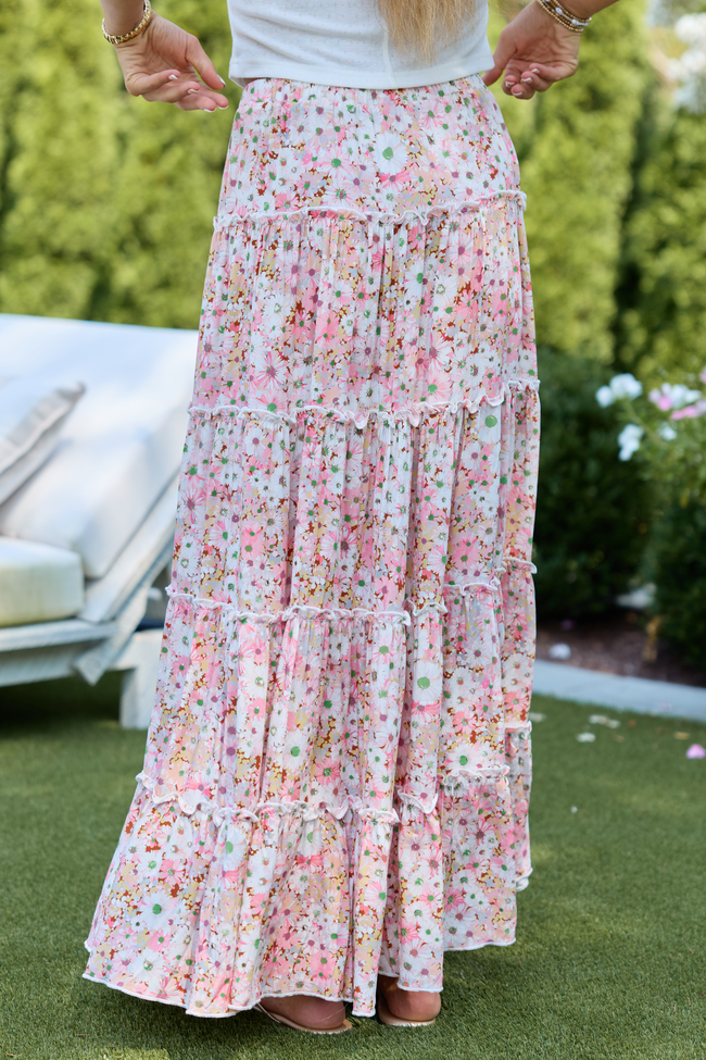 Lovely As Ever Pink Tiered Maxi Skirt