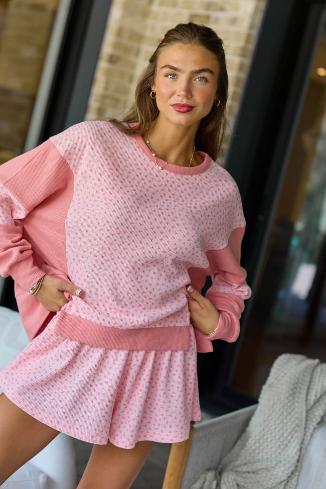 Sweet on You Pink Color Block Floral Sweatshirt