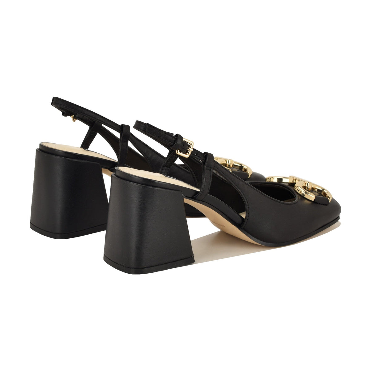Cast Leather Block Heel Slingback Pumps