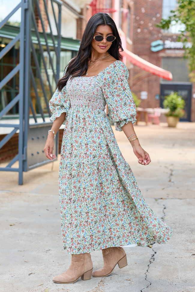 Thalia Multi Foral Smocked Top Maxi Dress
