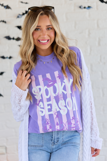 Spooky Season Stripes Violet Comfort Colors Graphic Tee