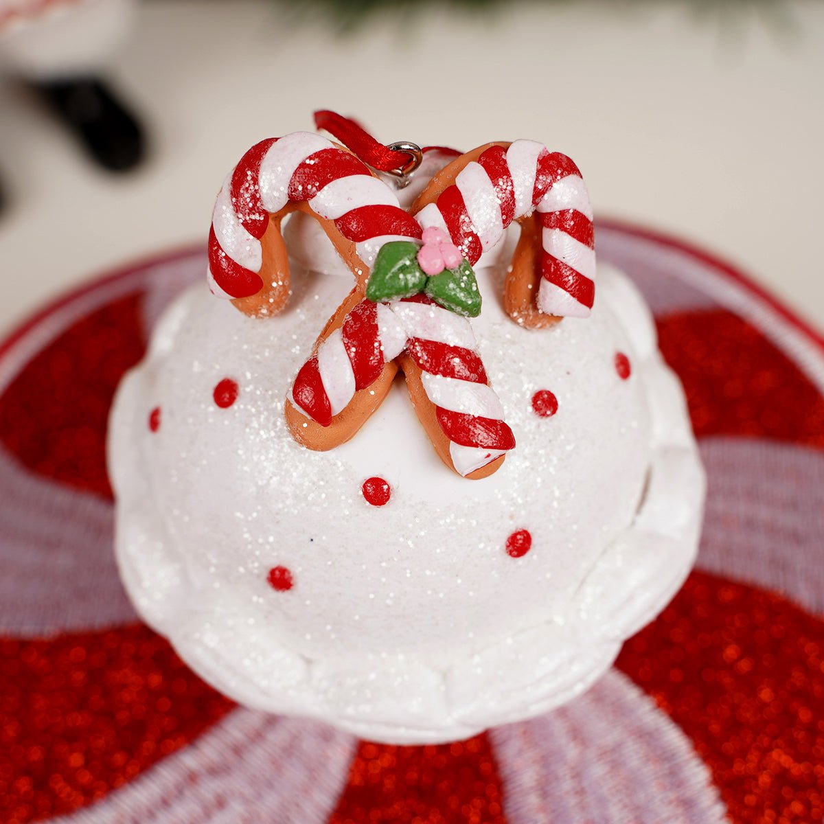 Red White Clay Cupcake Ornament