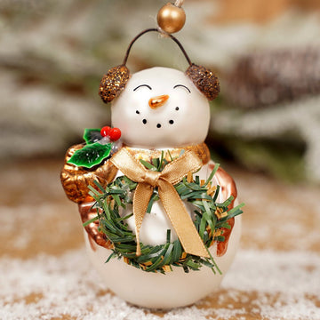 Glass Snowman With Wreath Ornament