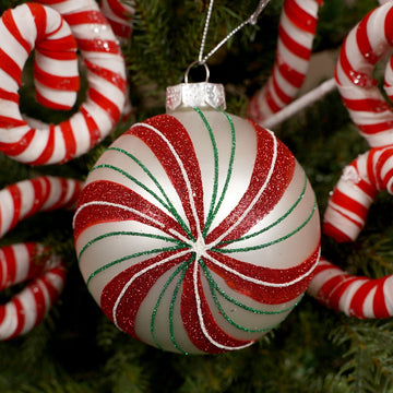 Glass White Peppermint Ball Ornament