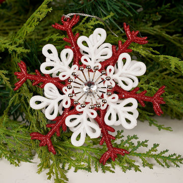 Red White Snowflake Ornament