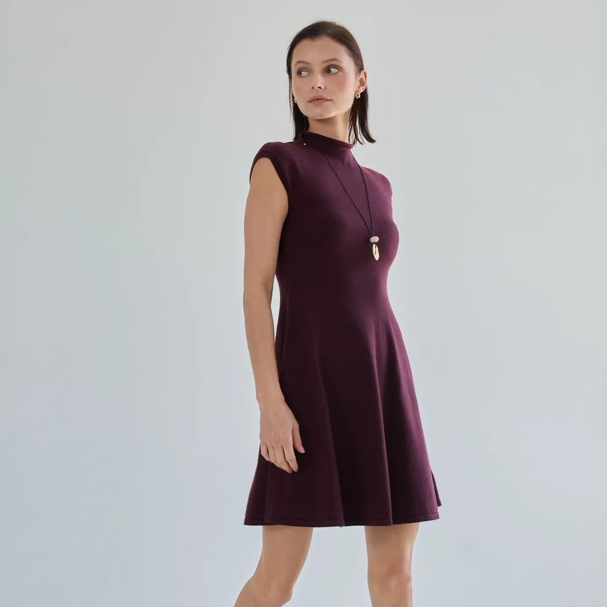 MOCK NECK FIT & FLARE MINI SWEATER DRESS