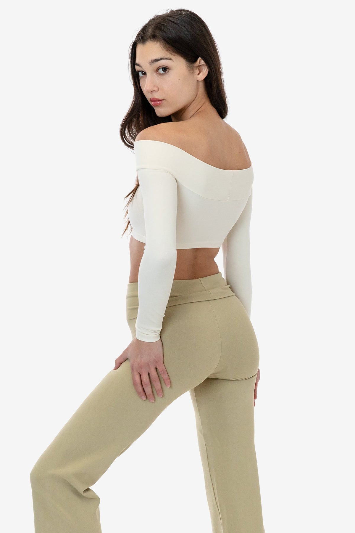 83074GD - Cotton Spandex Long Sleeve Off Shoulder Crop Top