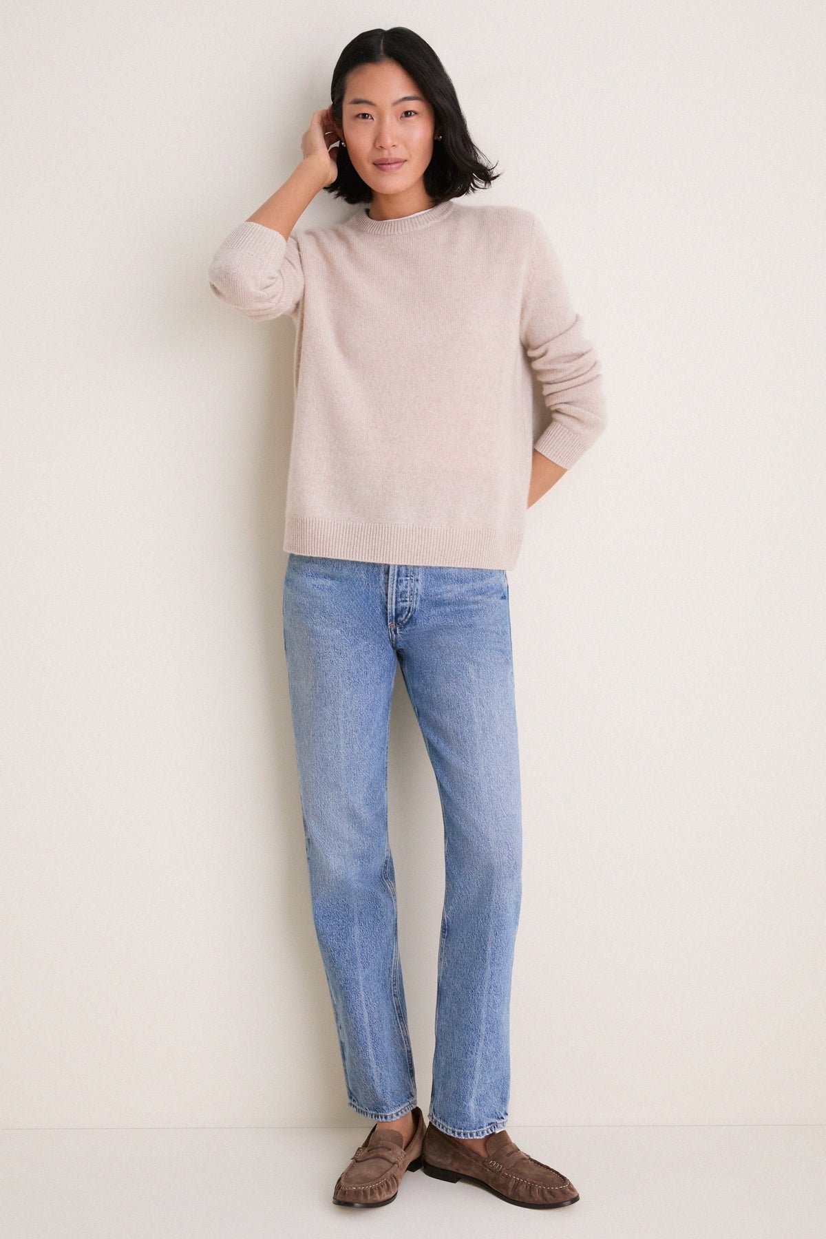 Sandstone Cashmere Boyfriend Bodie Crewneck