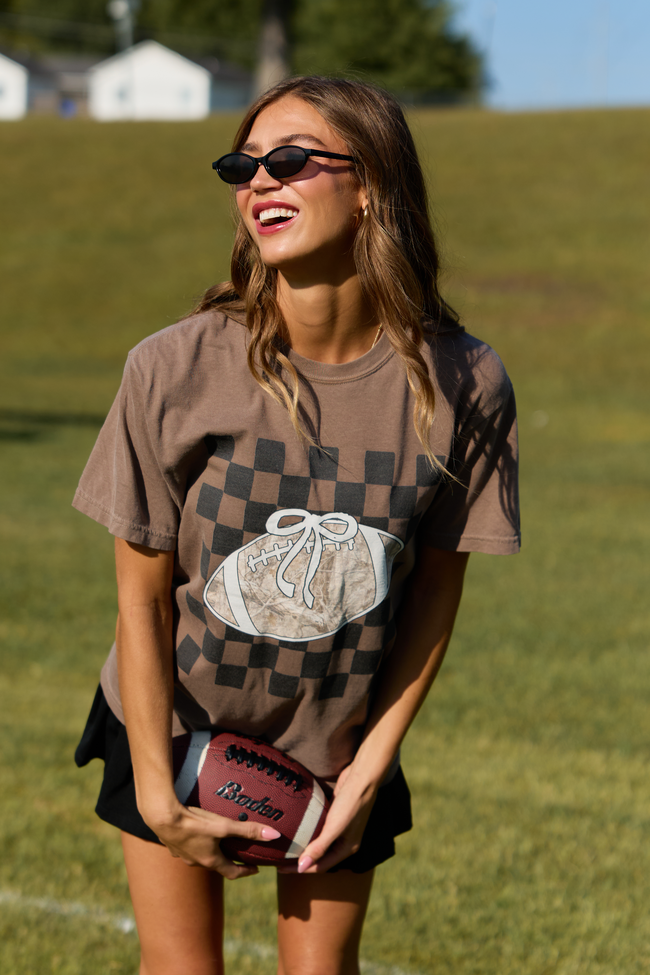 Checkered Camo Football Brown Comfort Colors Graphic Tee