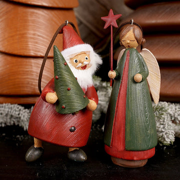 Wooden Santa and Angel Christmas Ornaments