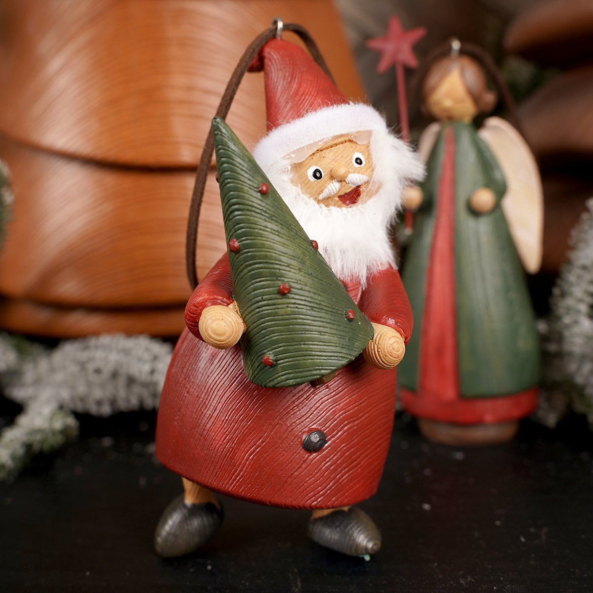 Wooden Santa and Angel Christmas Ornaments