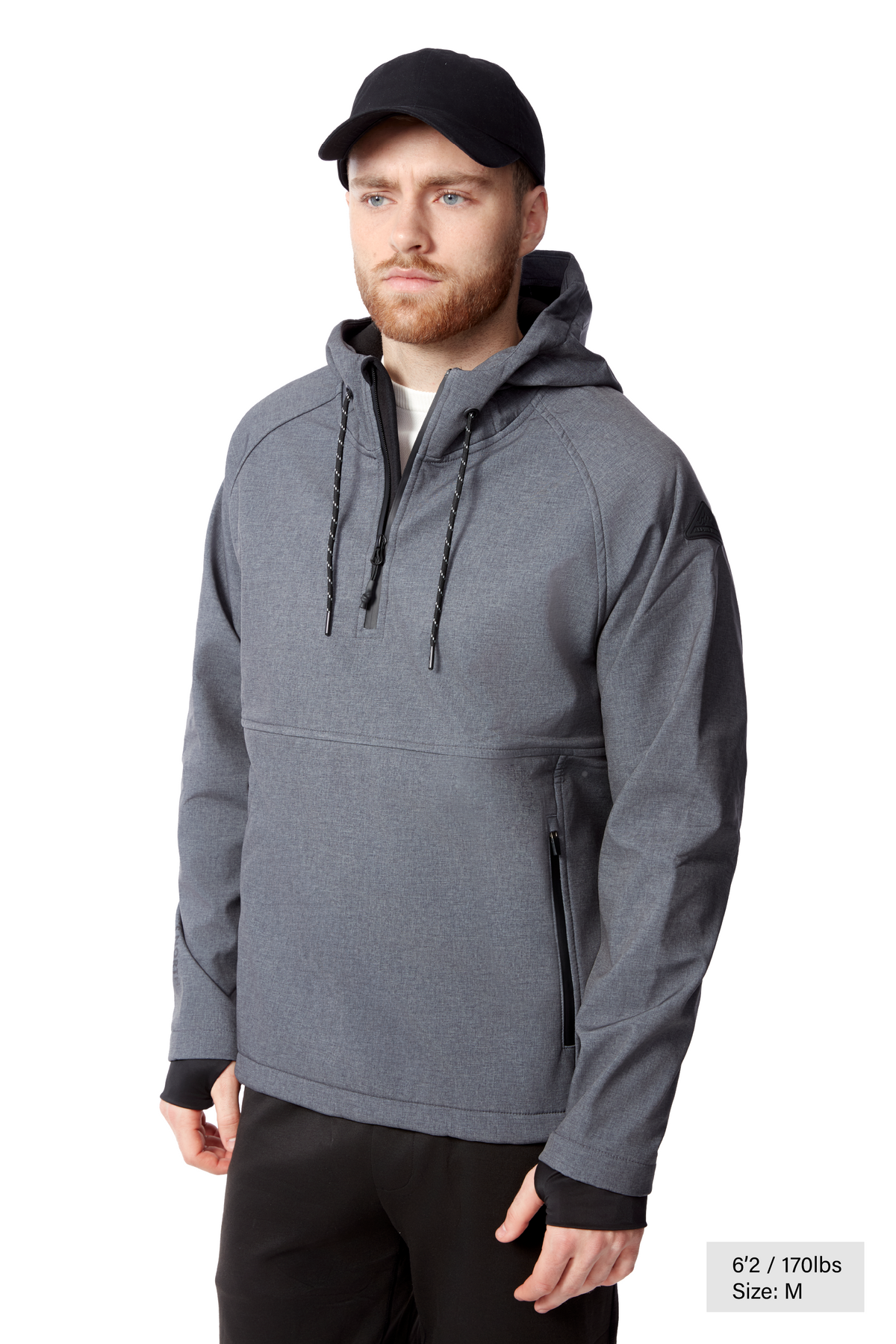 VARGAS | MEN'S WATER-REPELLENT HOODED PULLOVER SOFTSHELL, DARK GREY