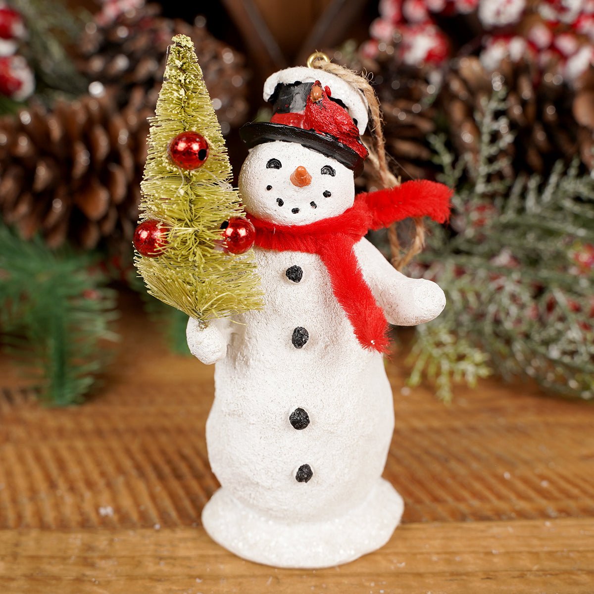 Red Scarf Snowman With Tree Ornament