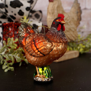 Glass Brown Chicken Christmas Ornament