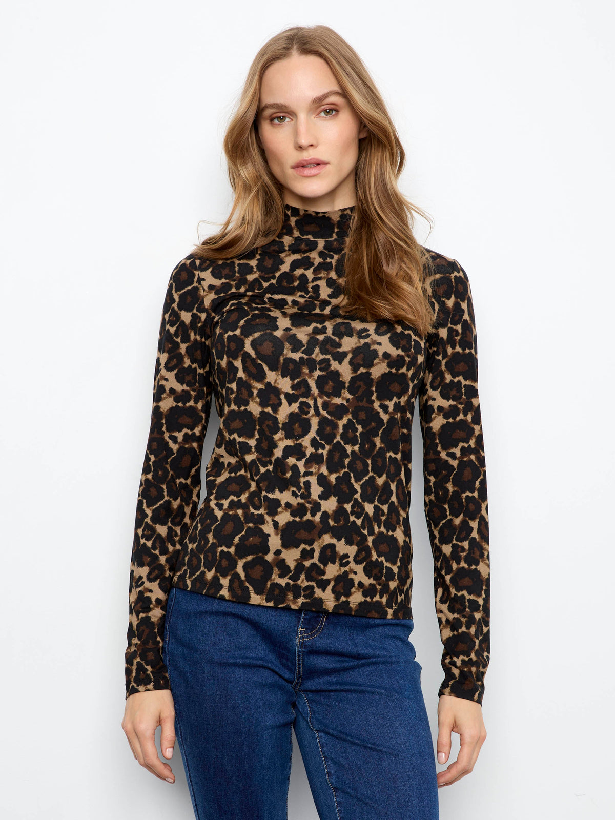 Animal Print Mock Neck Top - Leopard