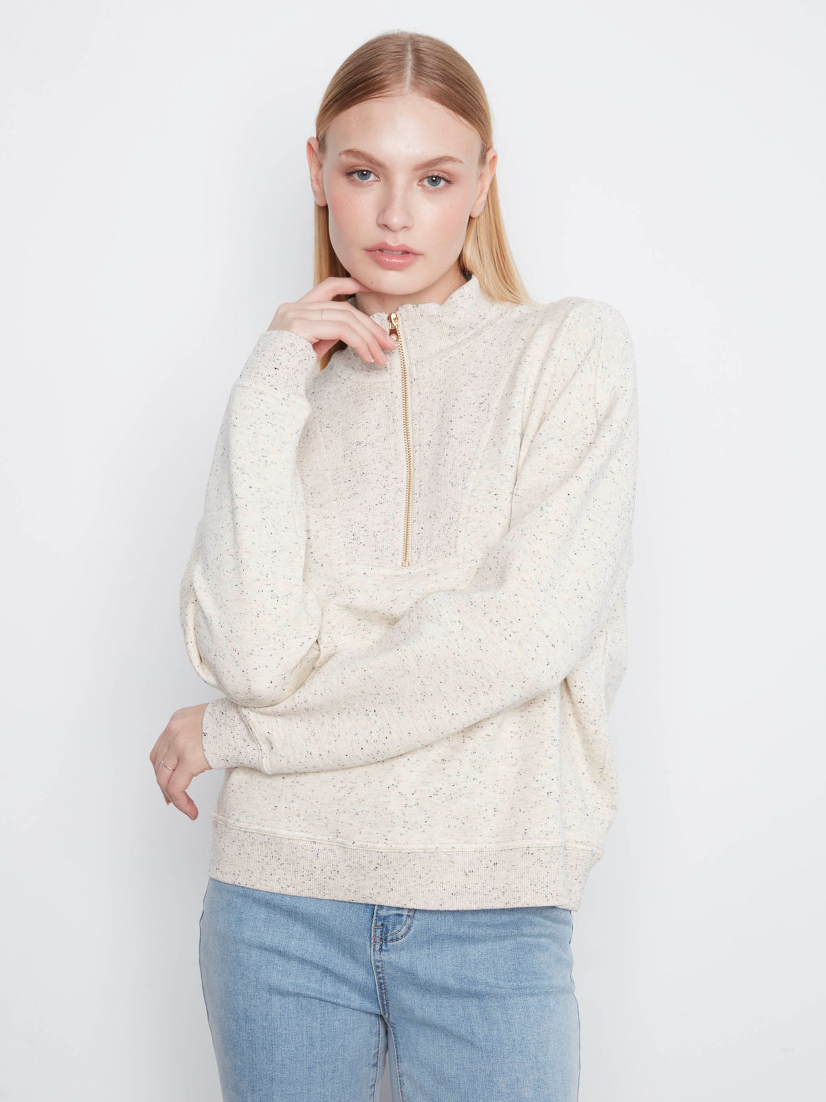 Soft Scuba Half-Zip Sweatshirt - Cookie & Cream