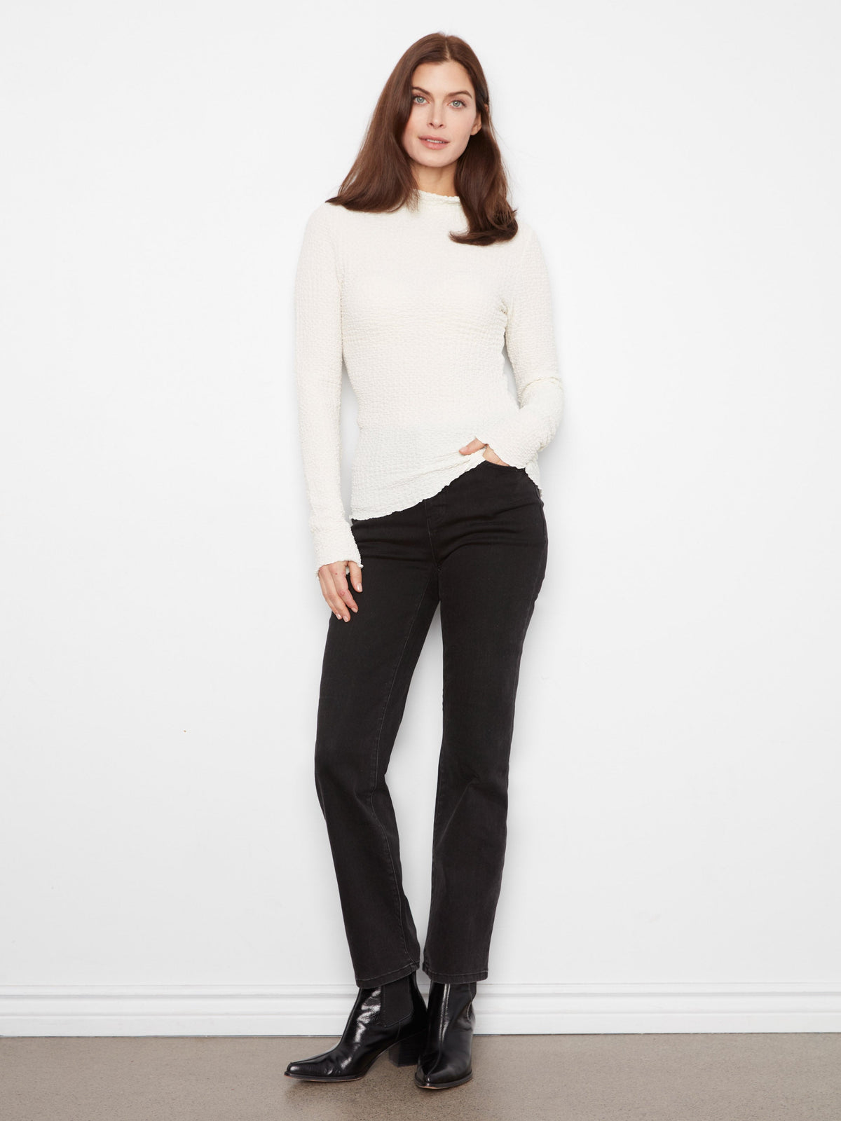Bubble Knit Mock Neck Top - Ecru