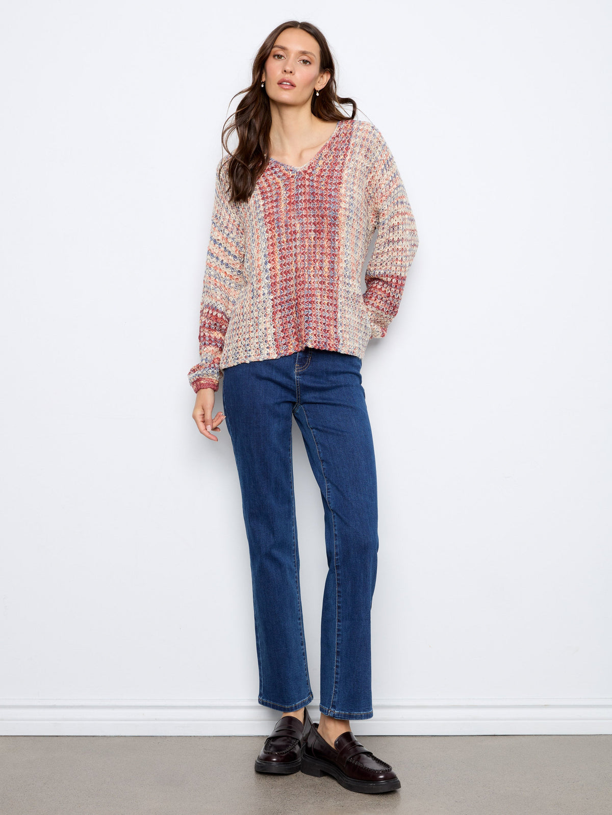 Novelty Knit V-Neck Sweater - Rosebud