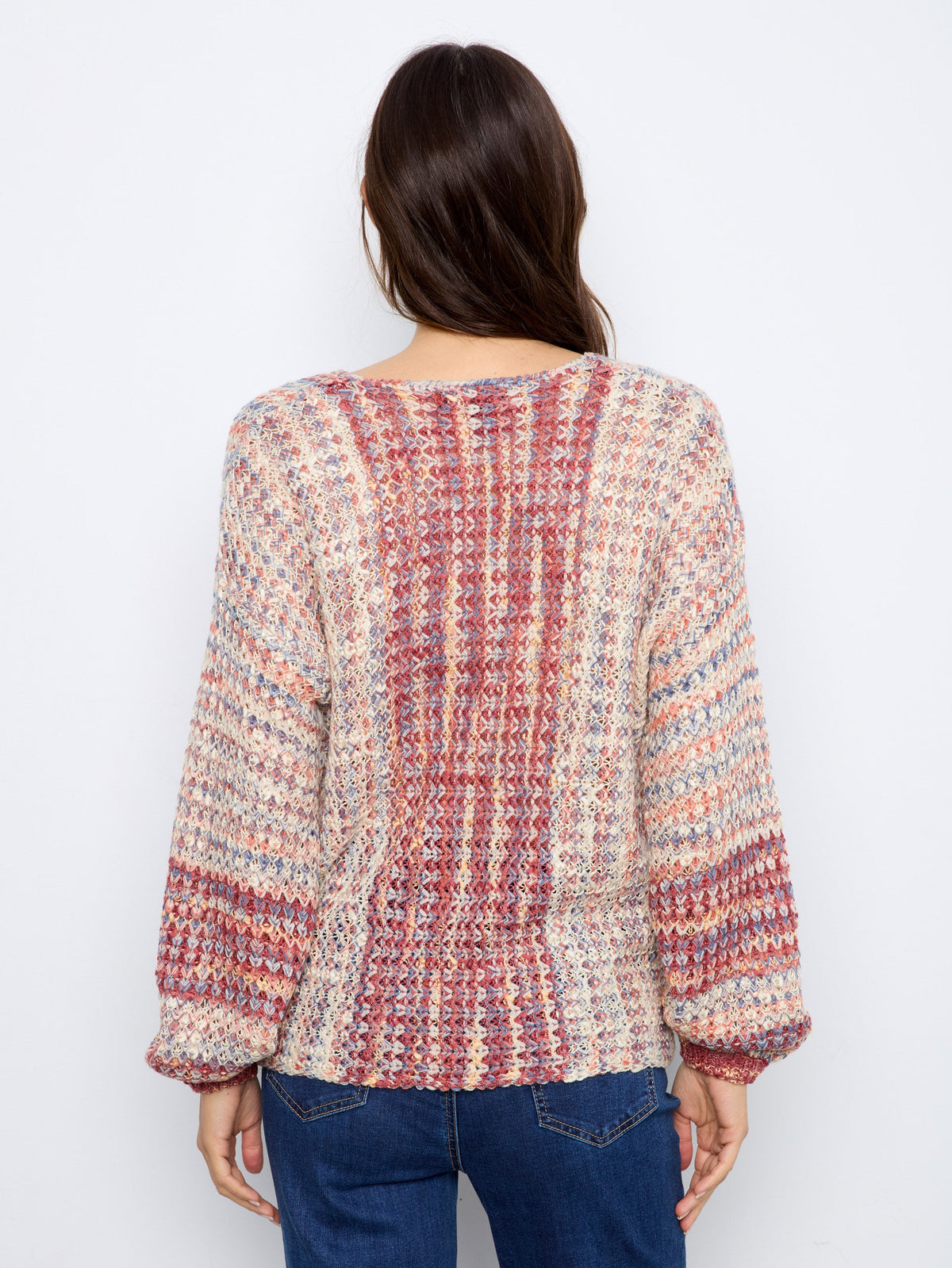 Novelty Knit V-Neck Sweater - Rosebud