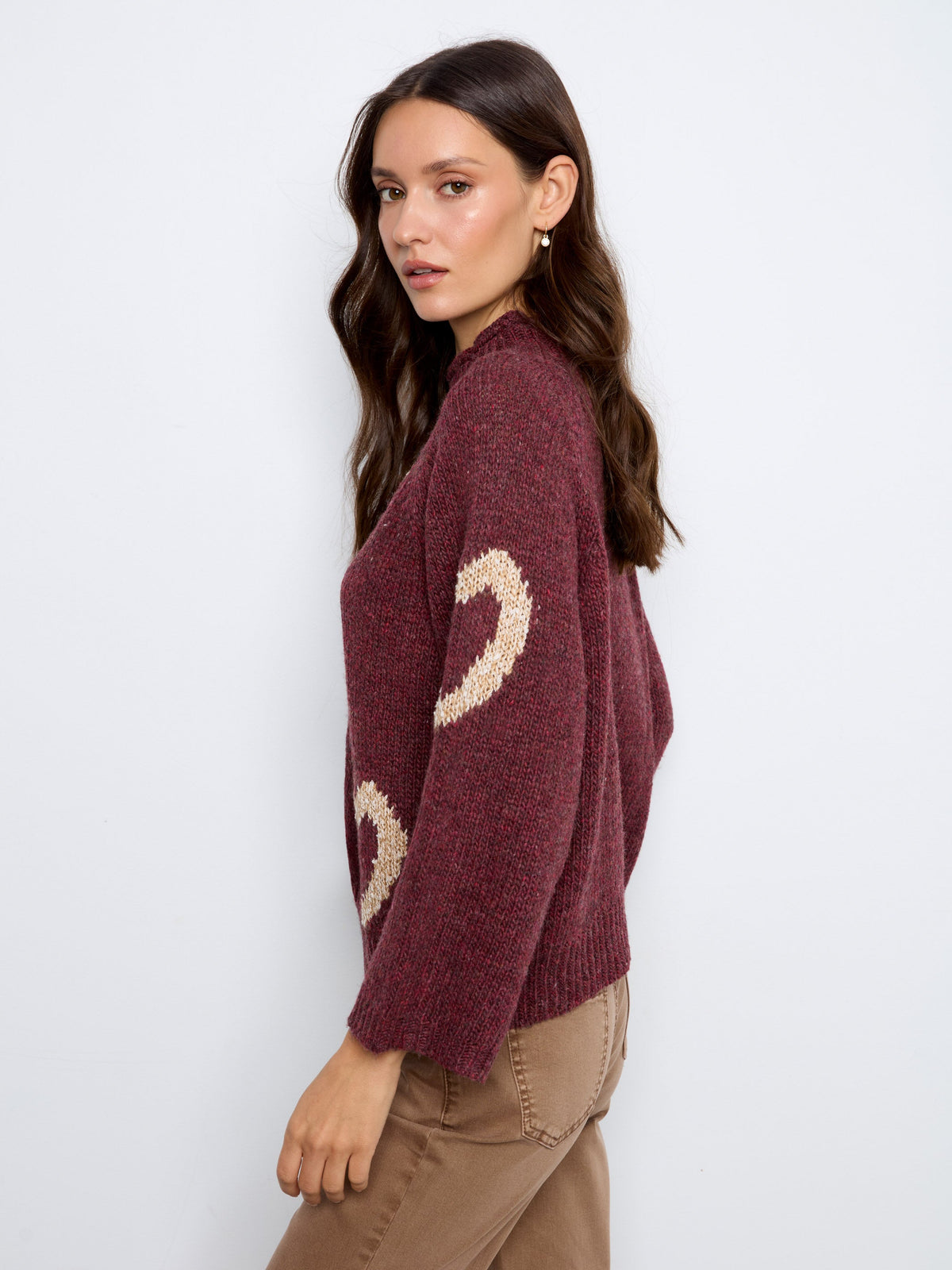 Heart Mock Neck Knit Sweater - Merlot