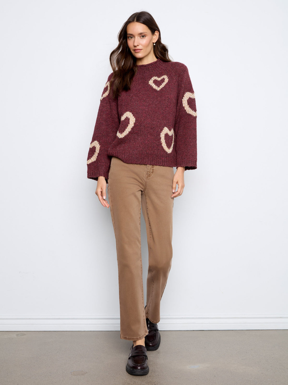 Heart Mock Neck Knit Sweater - Merlot
