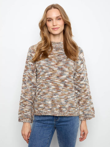 Space Dye Mock Neck Knit Sweater - Verveine