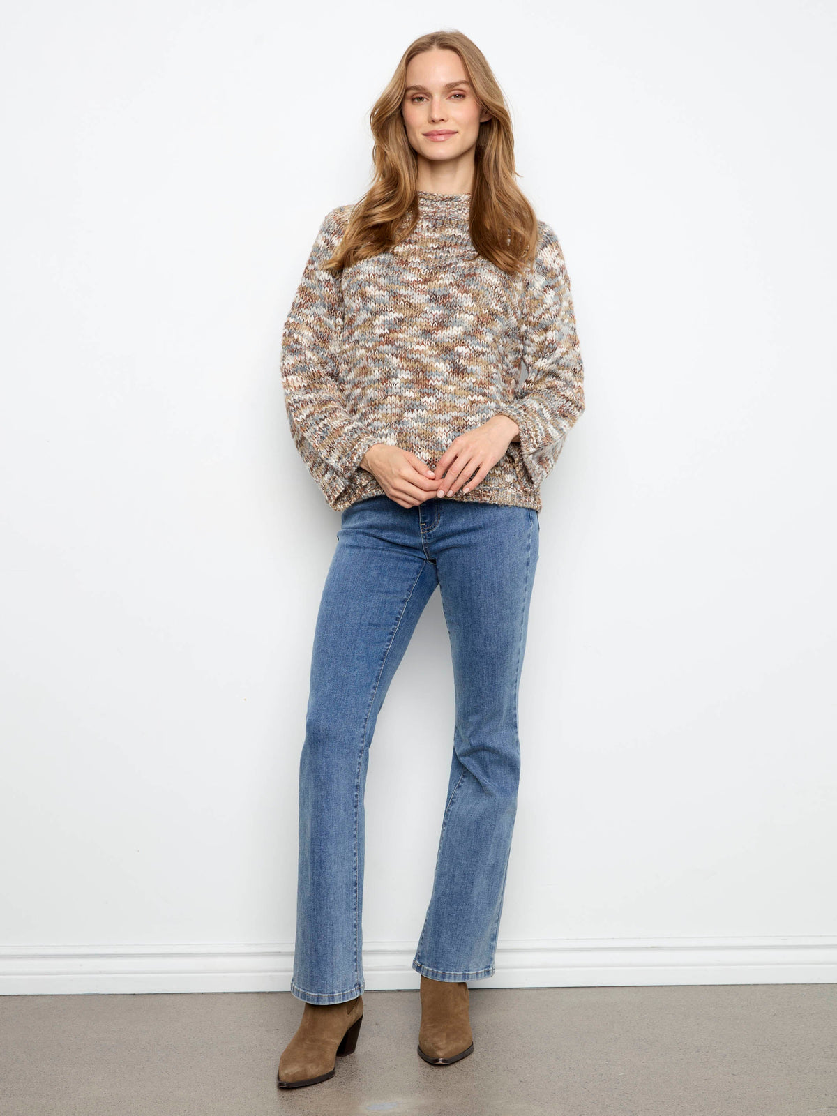 Space Dye Mock Neck Knit Sweater - Verveine