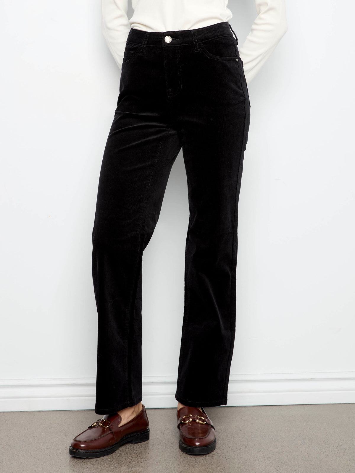 Straight Leg Corduroy Pants - Black