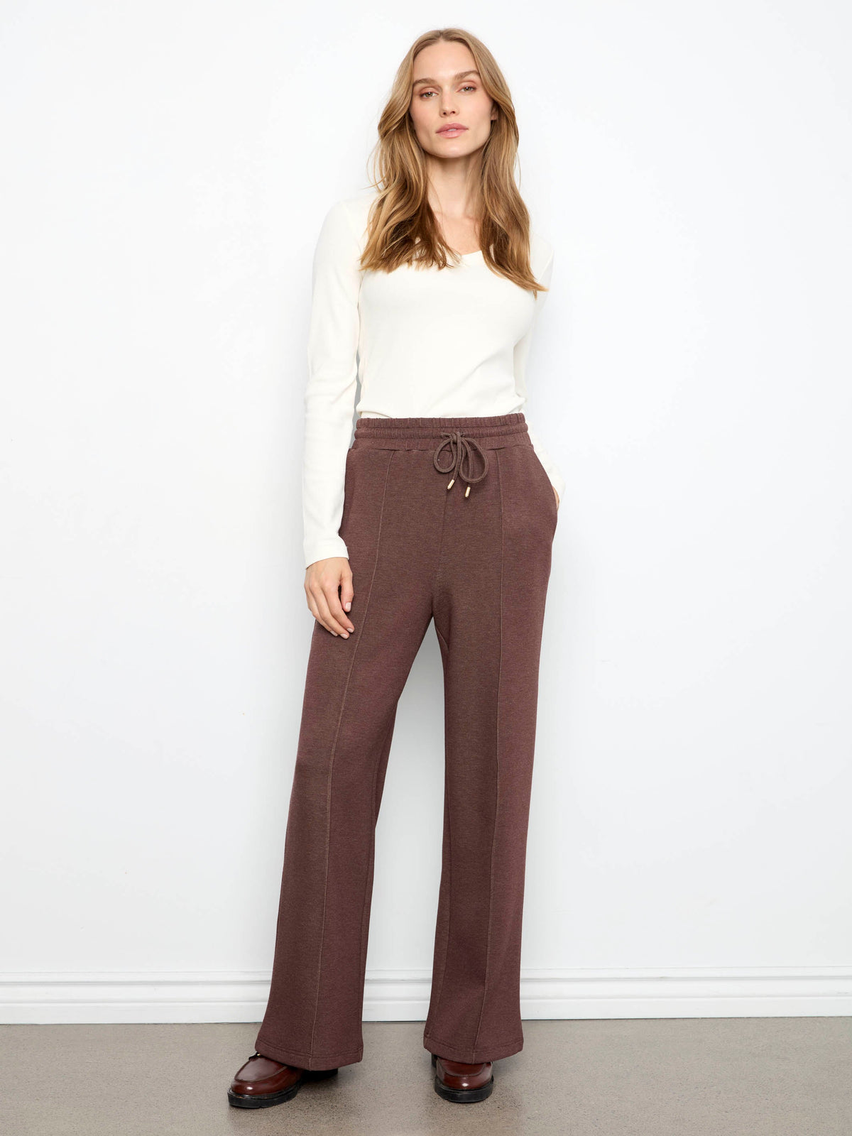 Soft Scuba Wide Leg Jogger Pants - Heather Espresso