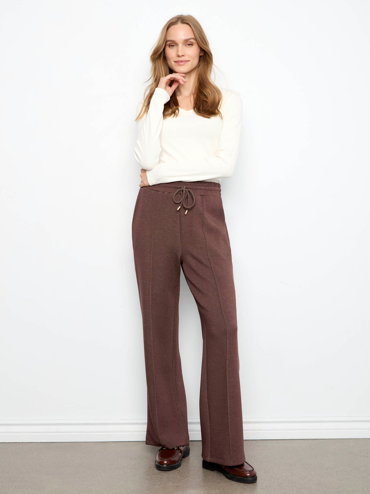 Soft Scuba Wide Leg Jogger Pants - Heather Espresso