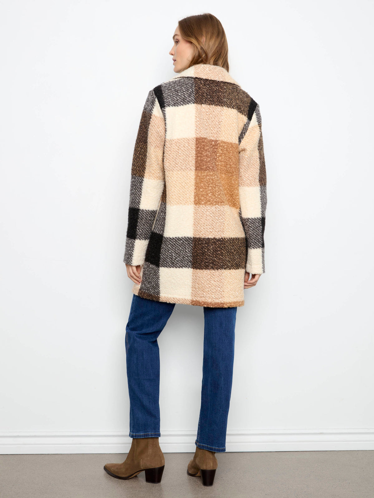 Plaid Bouclé Knit Coat - Taupe