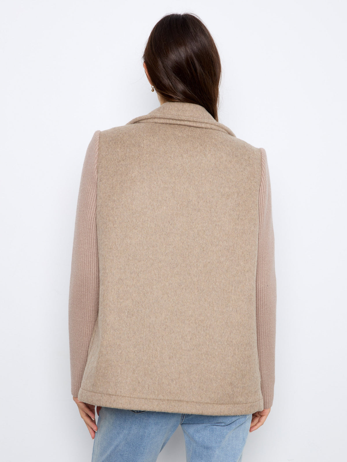 Wool Blend Jacket With Rib Knit Sleeves - Heather Taupe