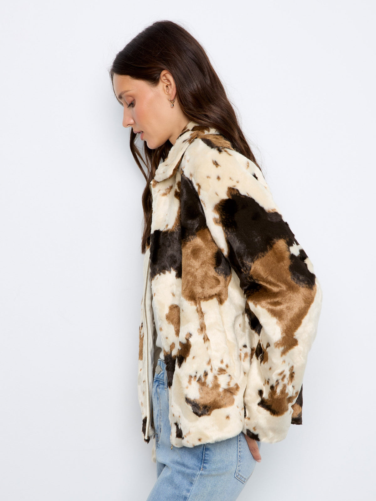 Cow Print Faux Fur Jacket - Blotchy