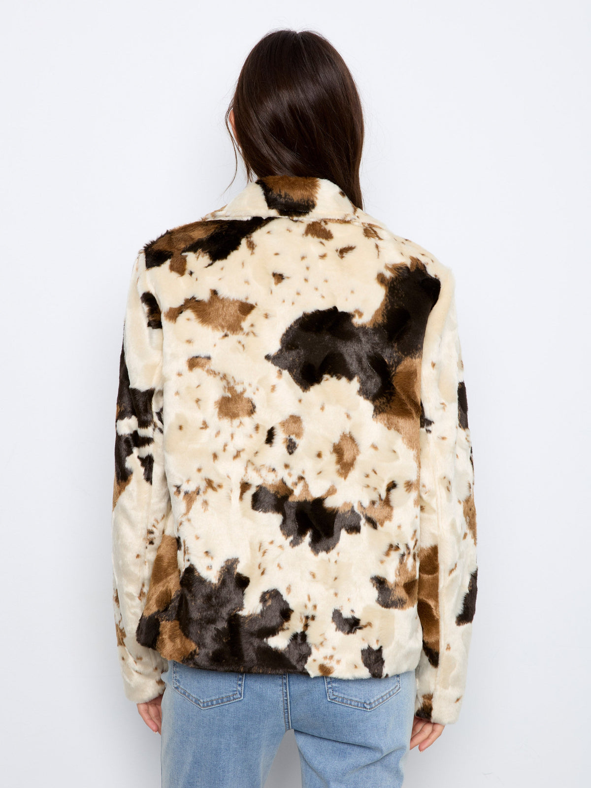 Cow Print Faux Fur Jacket - Blotchy