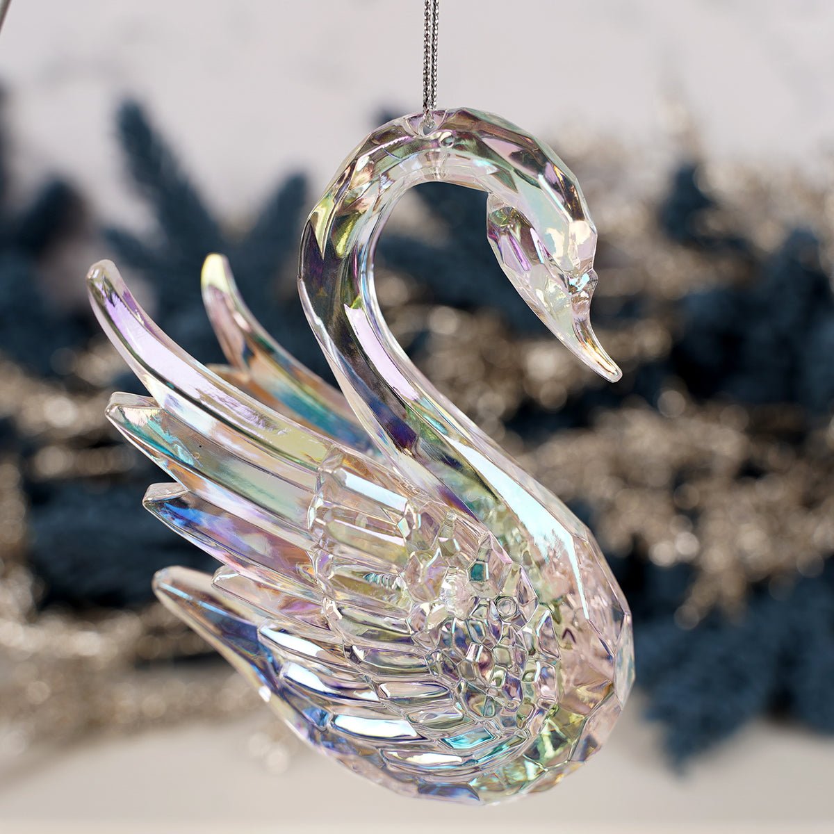 Iridescent Crystal Swan Christmas Ornament