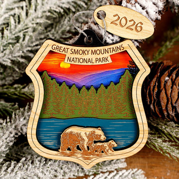 GSMNP Bear With Cubs Colorful Sky Ornament