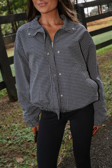 Robyn Plaid Bomber Jacket-Black