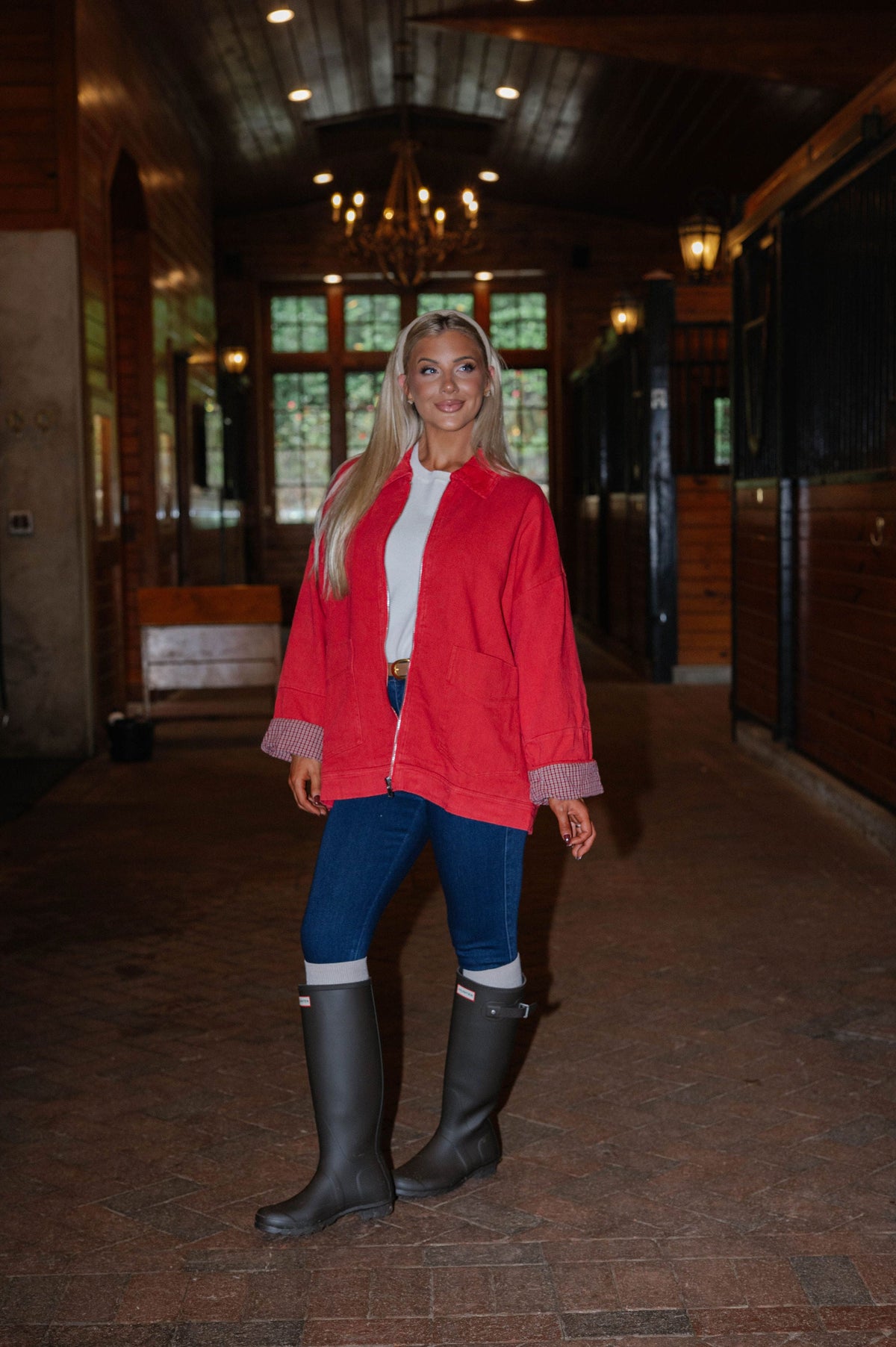 Carol Twill Worker Jacket-Red