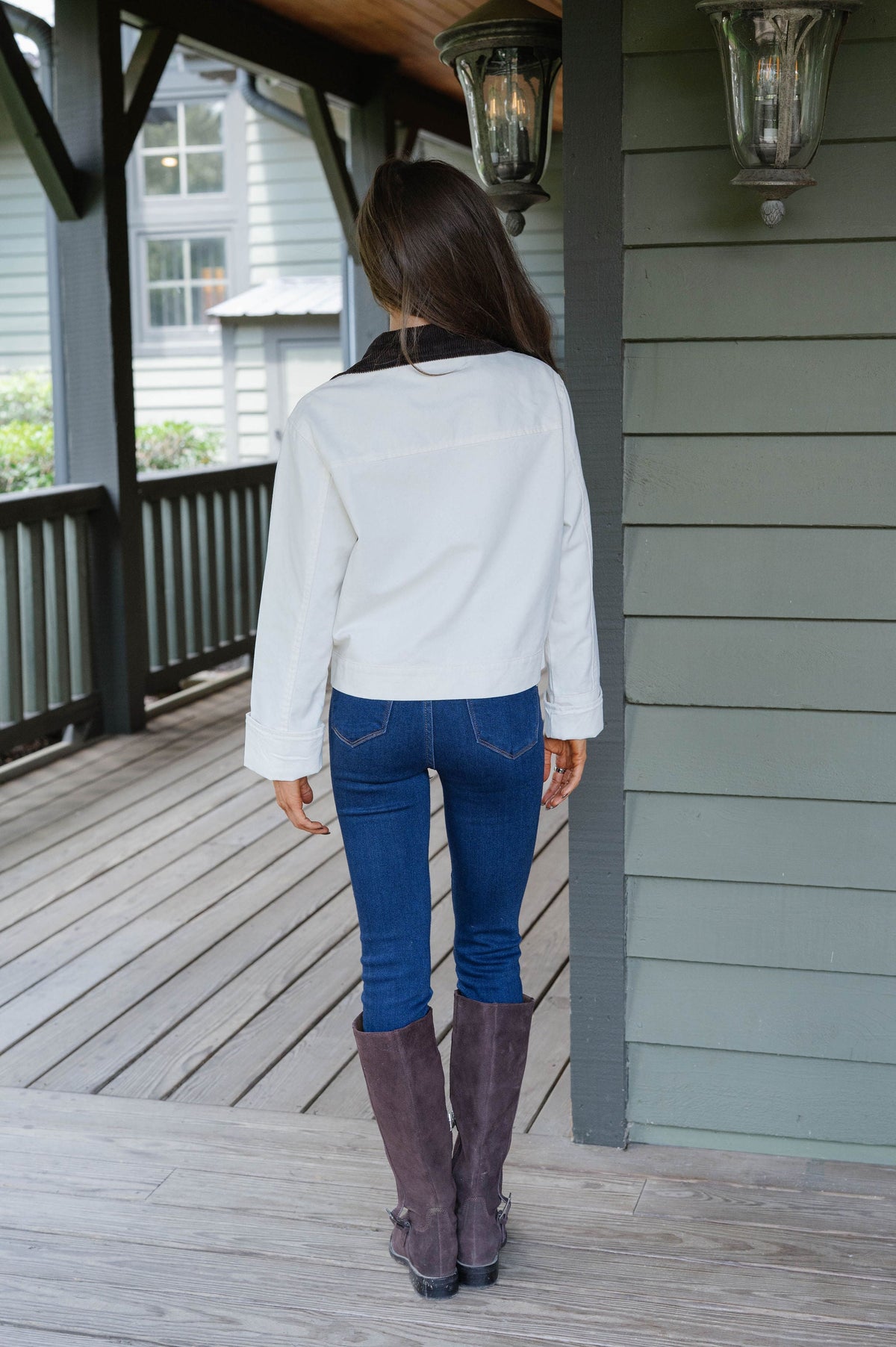 Dani Washed Canvas Barn Jacket-Ecru