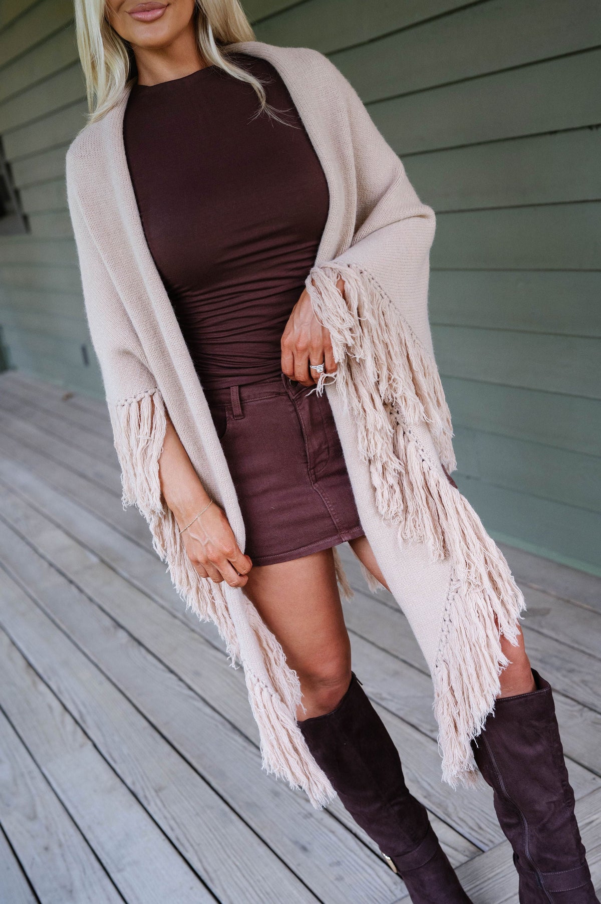Mabel Fringe Poncho- Camel