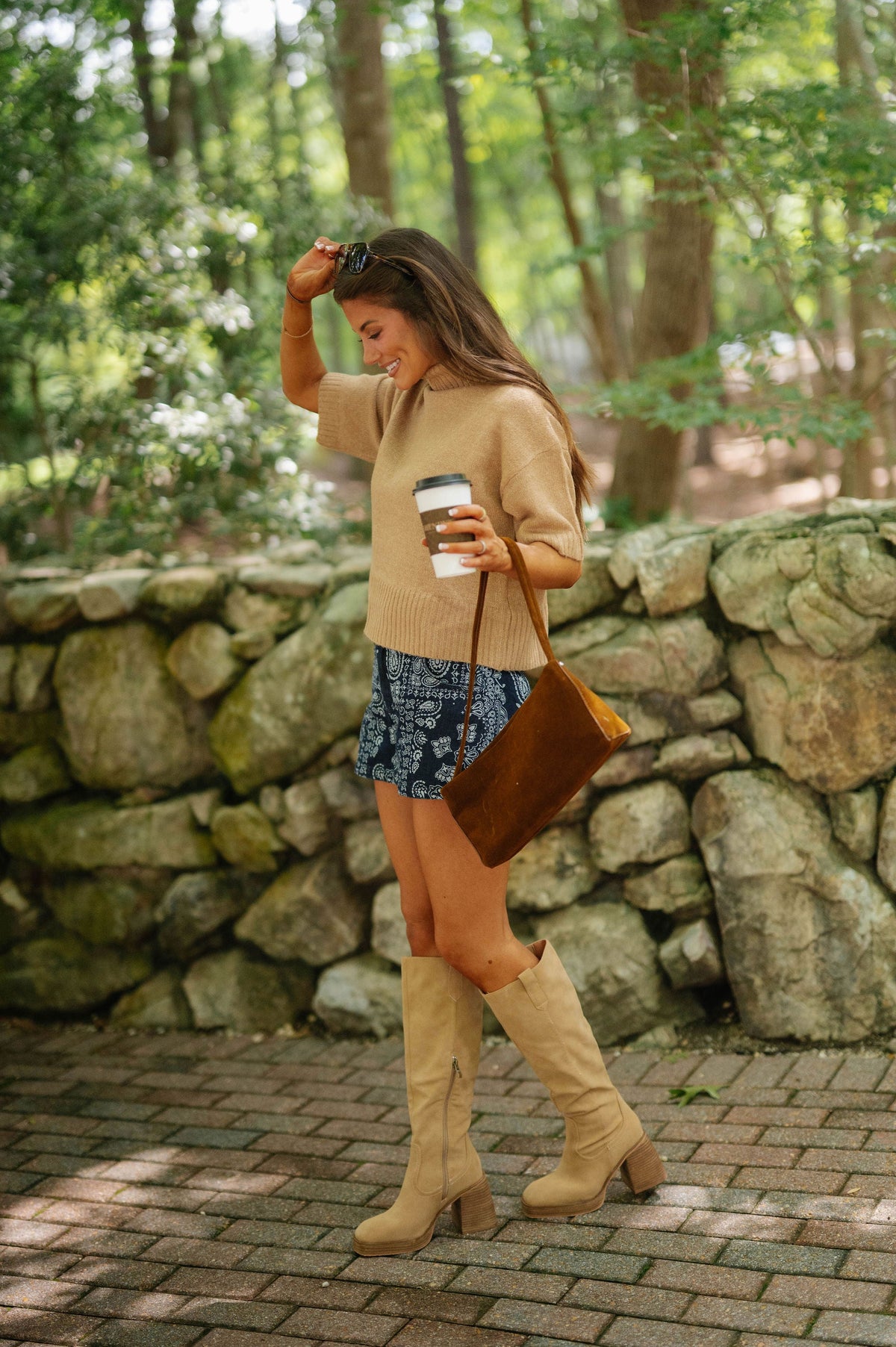 Mallory Short Sleeve Sweater-Camel