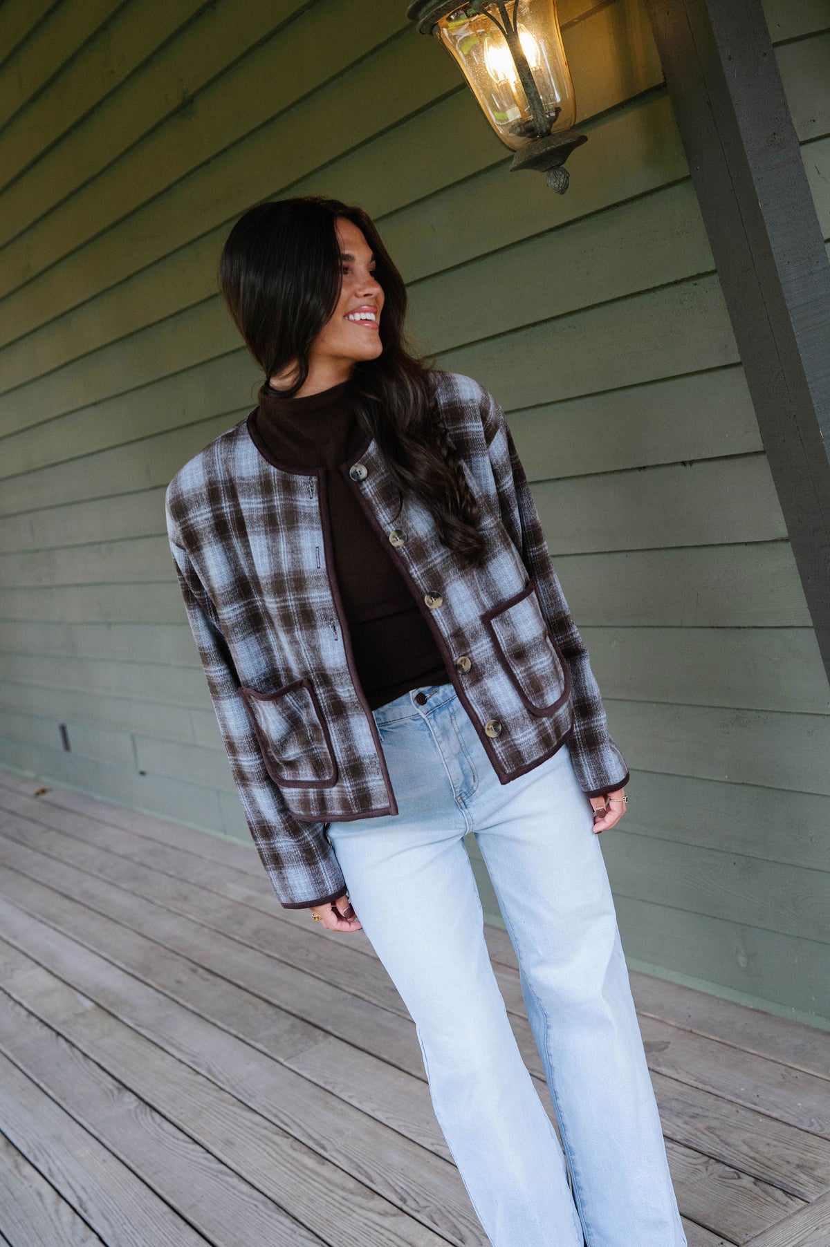 Tilly Plaid Jacket-Light Blue Combo