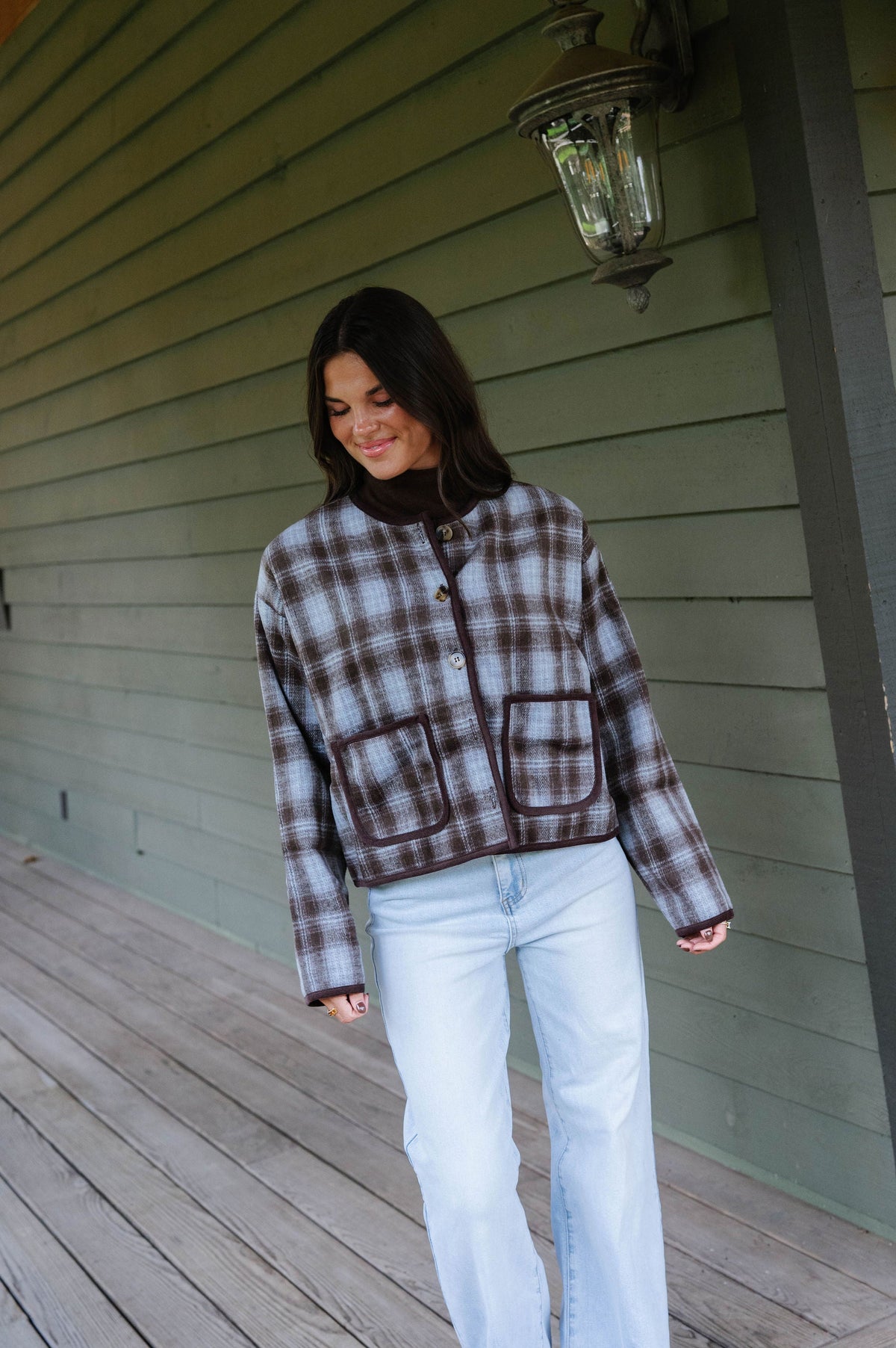 Tilly Plaid Jacket-Light Blue Combo