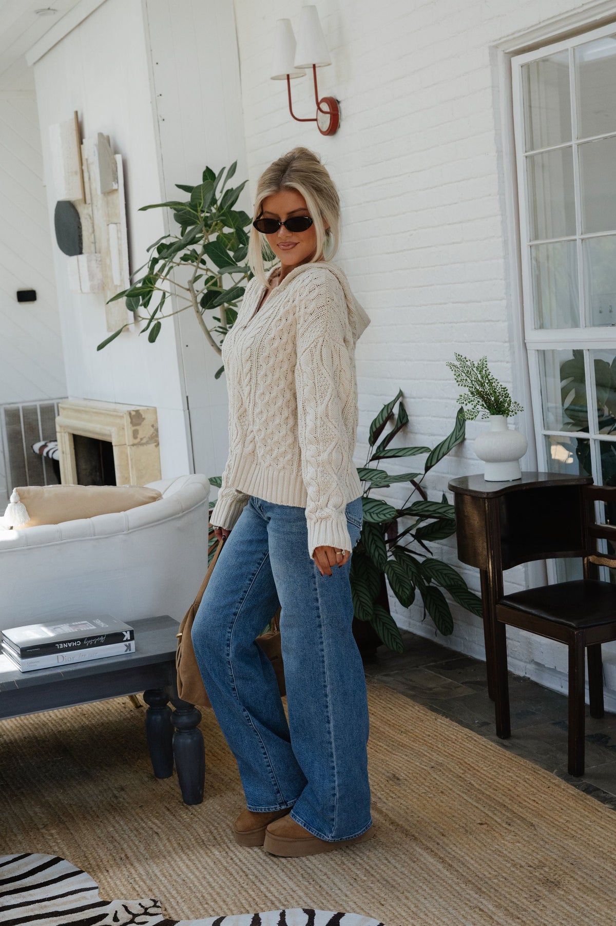 Sadie Cable Knit Cardigan-Cream