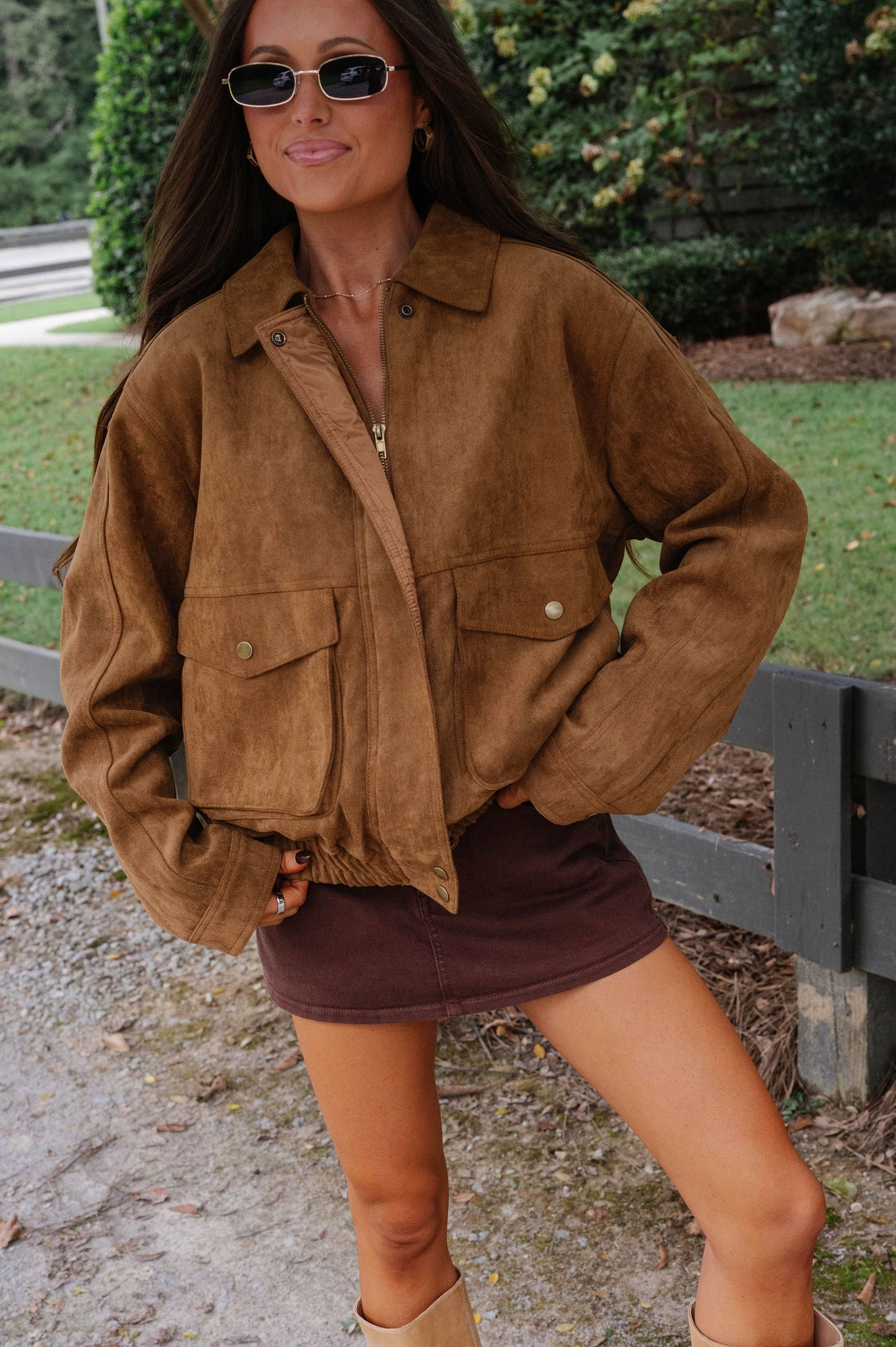 Mia Oversized Faux Suede Jacket-Camel