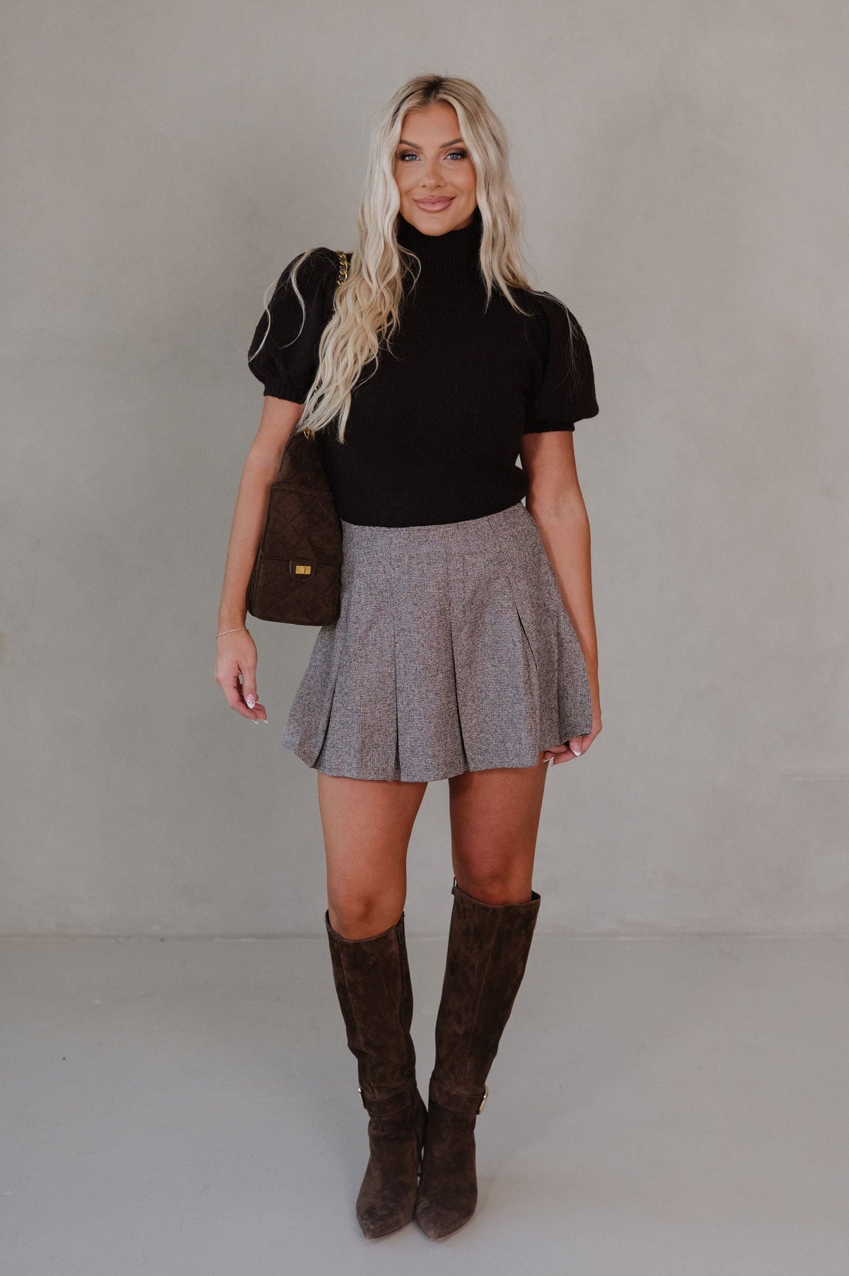 Logan Puff Sleeve Top-Brown