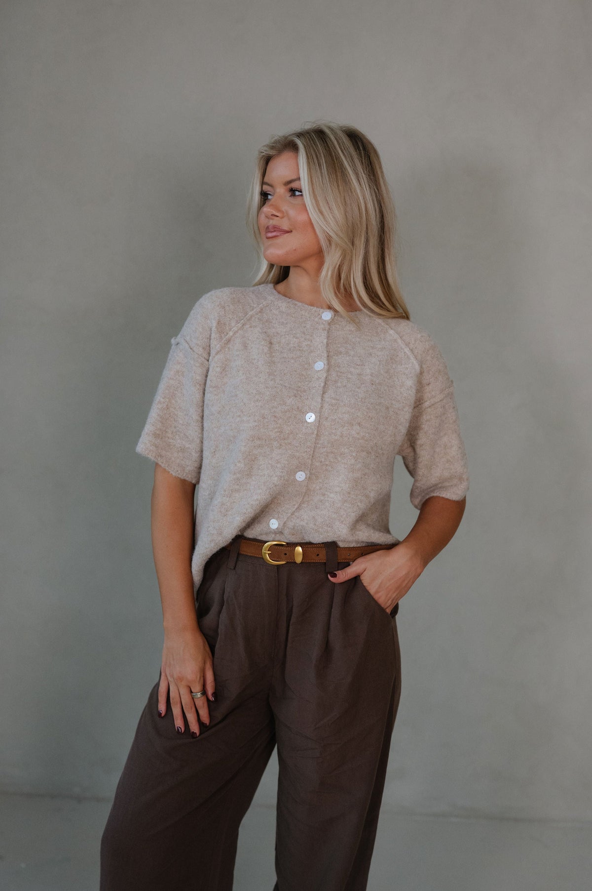 Amelia Cardigan Sweater-Taupe
