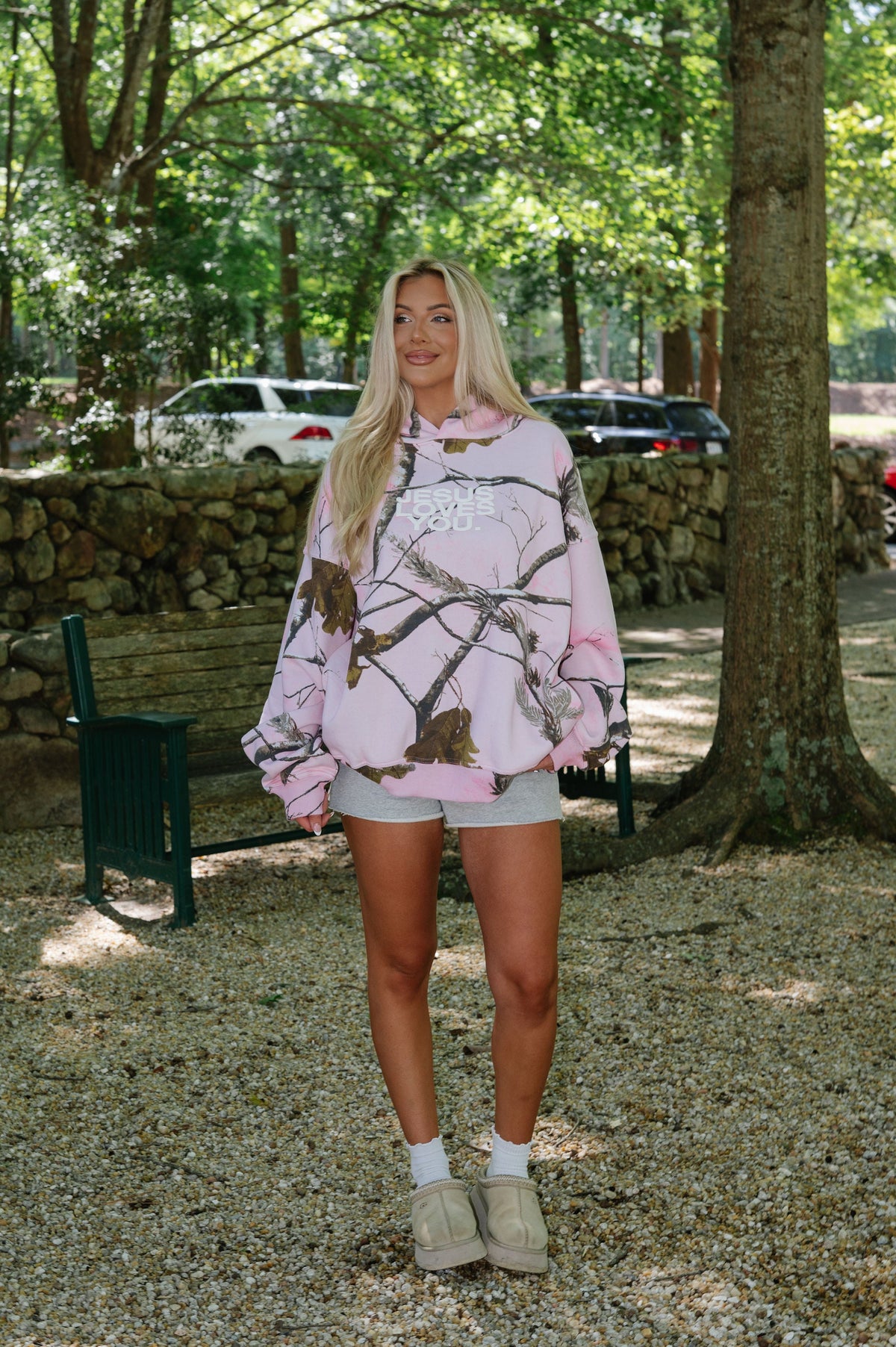 "Jesus Loves You" Woodland Hoodie-Pink Camo