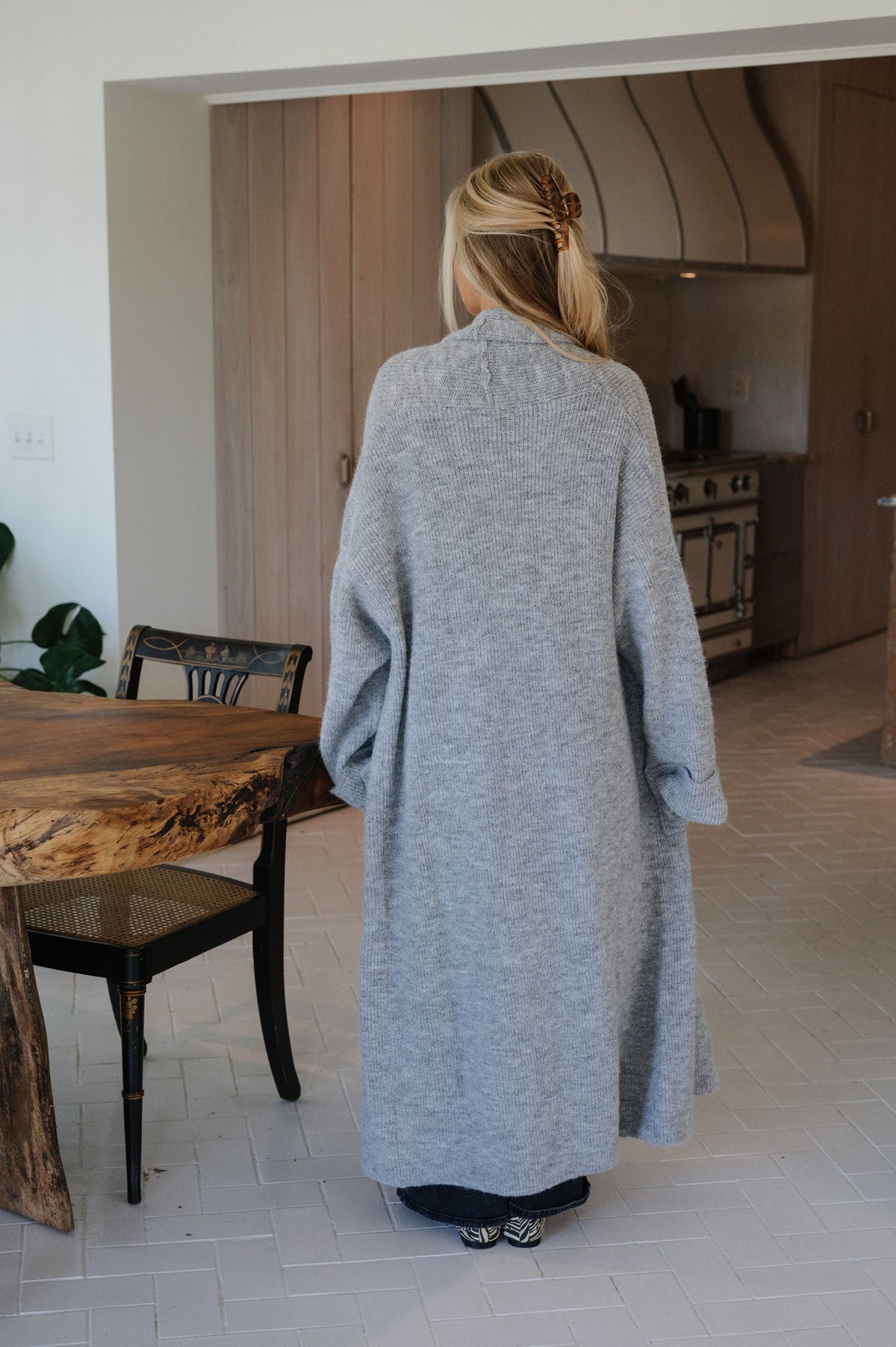 Shawl Collar Open Cardigan-Heathered Grey